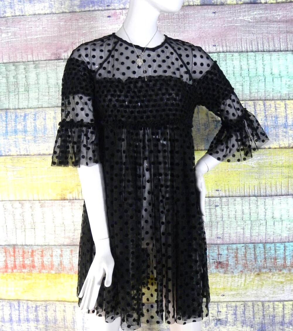 H&M black mesh polkadot fit and flare dress see thru size small